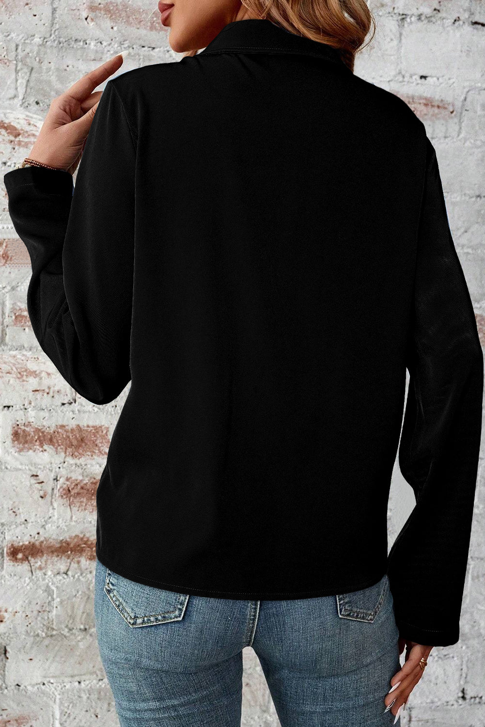 Dusk Blue Collar Tab Sleeve Zip Up Flap Detail Jacket