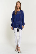 Davi & Dani Openwork Side Slit Drop Shoulder Knit Cover Up