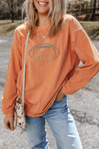 Orange Rugby Game Day Embroidered Corduroy Sweatshirt