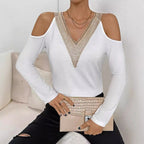 Fashion Hollowed-out Solid Color T-shirt Top Women