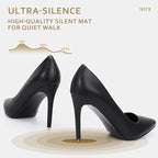 IDIFU Womens Size 8.5 Black 4" Stiletto Heel PU Leather Closed Pointed Toe Shoes