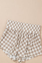 Brown Checkerboard T Shirt and High Waist Skorts 2 Piece Outfit