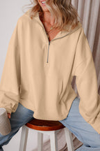 Orange Half Zipper Kangaroo Pockets Drop Shoulder Hoodie