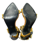 Kluolandi Womens Size 9.5 Gold Shiny Jewel Ankle Strap 5" Heel Shoes Missing Gem
