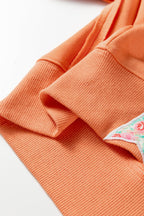 Fiery Red Floral Bow Patched Exposed Seam Patchwork Slit Baggy Sweatshirt