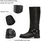 Fifsy Womens Size 6.5 Black Faux Leather 1.5" Heel Pull On Riding Boots Shoes