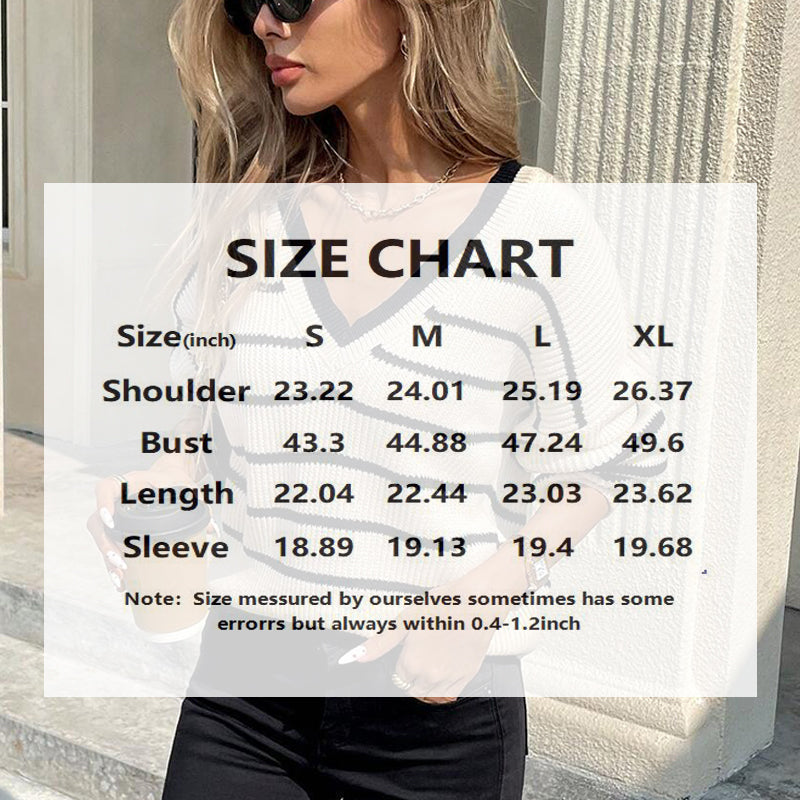 Women’s Striped V-Neck Sweater with Back Bow