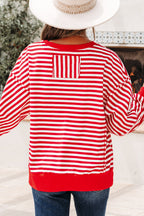 Black Stripe Exposed Seam Drop Shoulder Casual Pullover Top
