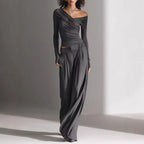 Women's Long-Sleeve Pullover Top & Loose Pants Set – Casual 2-Piece Outfit