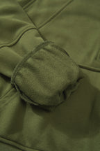 Smoke Green Quarter Zip Stand Neck Kangaroo Pocket Sweatshirt