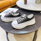 Cowhide Sponge Cake Platform White Shoes Women