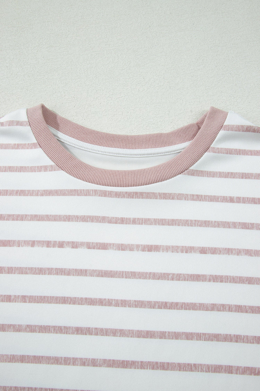 Khaki Stripe Color Block Trim Round Neck Short Sleeve Top