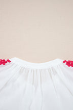 White Floral Embroidered Puff Long Sleeve Casual Shirt
