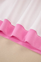 Strawberry Pink Colorblock Pullover and Drawstring Shorts Set