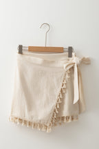 Apricot Tassel Trim Wrap Knot Side Bohemian Style Mini Skort