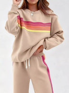 Striped Round Neck Sweatshirt and Pants Set