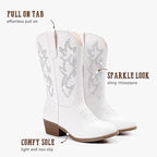 Laurmosa GIrls Size 6 White Faux Leather Silver Sparkle 1.5" Heel Cowboy Boots