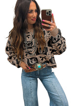 Brown Colorblock Bow Pattern Drop Sleeve Sweater