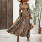Retro Geometric Print Maxi Dress