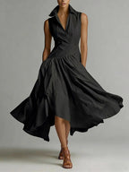 Women's Goddess Slim-Fit Maxi Dress – Collared, Sleeveless, Elegant Long Dress