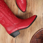 Dream Pairs Womens 8 Red Faux Leather 2" Heel Pull On Western Cowboy Boot Shoes