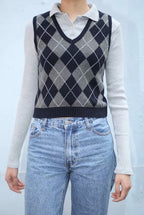 Retro Preppy Style Versatile Diamond-Check BM Knitted Vest