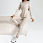 Women’s Ribbed Knit Long‑Sleeve Tee & Pants Lounge Set