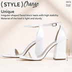 Idifu Womens Size 9 White Faux Leather 4" Block Heel Open Toe Ankle Strap Shoes