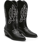 Dream Pairs Womens Size 6.5 Black Faux Leather 2" Heel Cowboy Western Boots