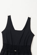 Black Plain Sleeveless Loop Drawstring Cinched Waist Romper