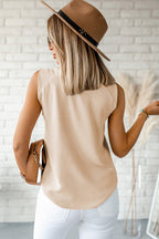 Apricot Plain V Neck Casual Knotted Shoulder Vest