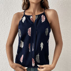 Women’s Feather Print Notch V-Neck Camisole Vest