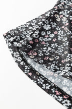 Black Ditsy Floral Mesh Thumbhole Sleeve Slim Fit Top
