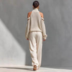 Women's Long-Sleeve Turtleneck Top & Pants Set – Elegant 2-Piece