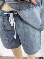 Button Up Short Sleeve Top and Shorts Denim Set