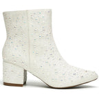New Yayone Womens 9.5 White Sparkle Pearl Size Zip 2.5"Block Heel Ankle Boots