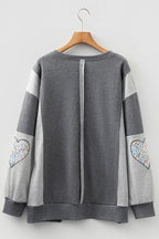 Dark Grey Floral LOVE Graphic Patchwork Uneven Hem Sweatshirt