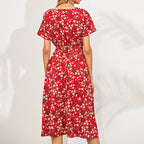 V-Neck Floral Print A-Line Satin Maxi Dress | 8 Colors