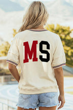 Beige MISSISSIPPI/ MS Reversible Printed Preppy Short Sleeve Top