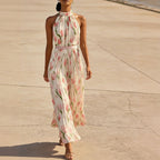 Women's Halterneck High-Waist Swing Dress – Floral & Solid Prints