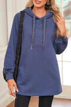 Raglan Sleeve Drawstring Hooded Tunic Sweatshirt