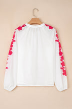 White Floral Embroidered Puff Long Sleeve Casual Shirt