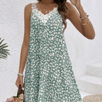 Women’s Lace Patchwork Floral Print Dress