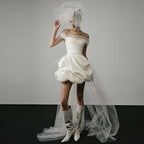 Off-shoulder Light Wedding Dress White Short