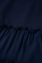 Navy Blue Tiered Ruffle Ribbed Crew Neck Pullover Plus Size Top