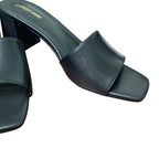 New Pizz Annu Womens 7 Black Faux Leather Open Toe 2.5" Block Heel Shoes w Flaw