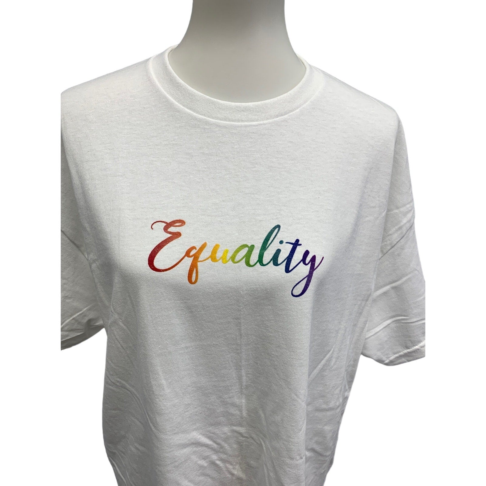 Hand Printed Unisex XL Equality Rainbow Pride Cotton Crew Neck Short Sleeve Tee