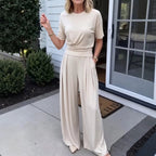 Women's Loose Crew-Neck T-Shirt & Wide-Leg Pants Two-Piece Set