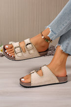 Leah Buckle Faux Suede Slippers