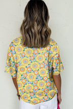 Yellow Summer Flower Print Drop Shoulder Loose T Shirt